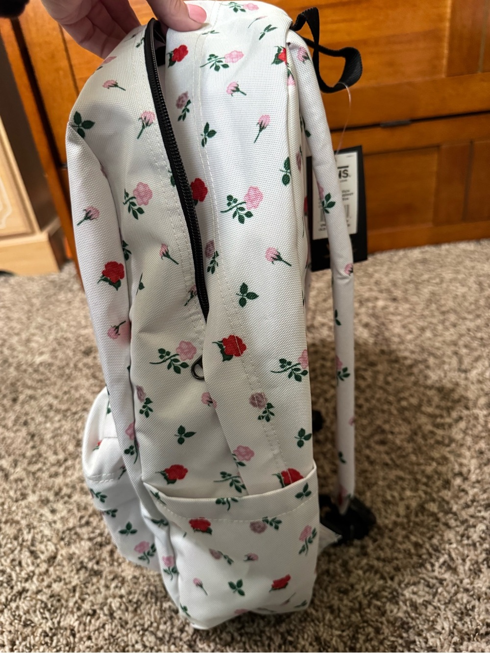 Vans White Floral Backpack with Red & Pink Roses - Picture 3 of 4